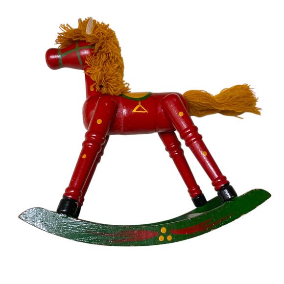 VTG 8.5" Tall Handpainted Wooden Rocking Horse Christmas Holiday Mantle Decor - Picture 10 of 16